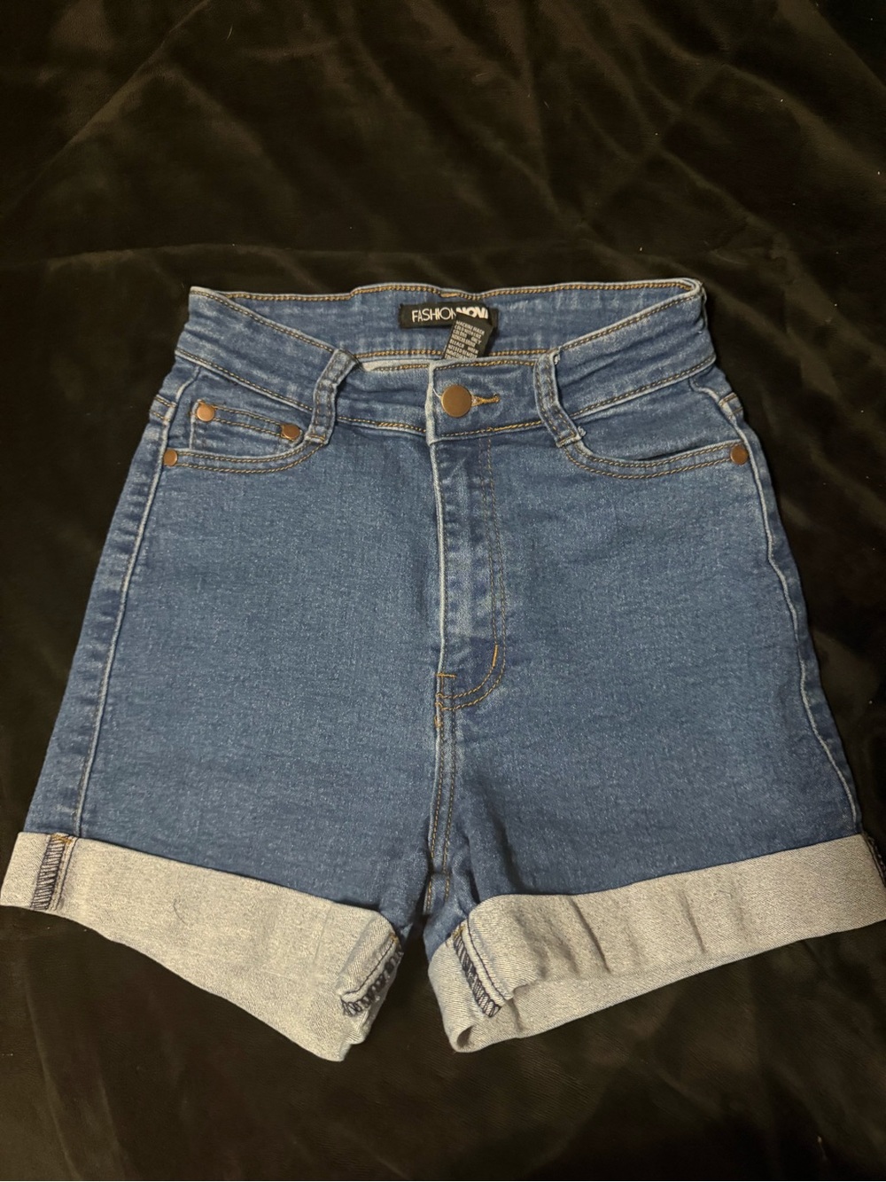 Fashion Nova Blue High-Rise Cuffed Denim Shorts